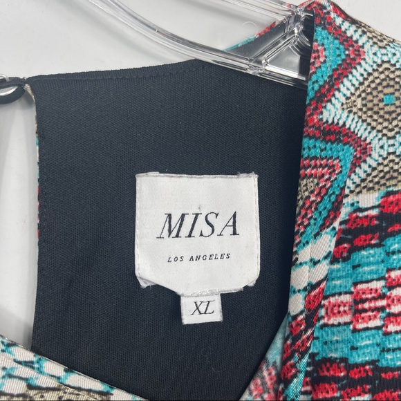 MISA Los Angeles Prism Print Slinky Swing Dress Long Sleeve Mosaic Southwestern - Picture 8 of 16